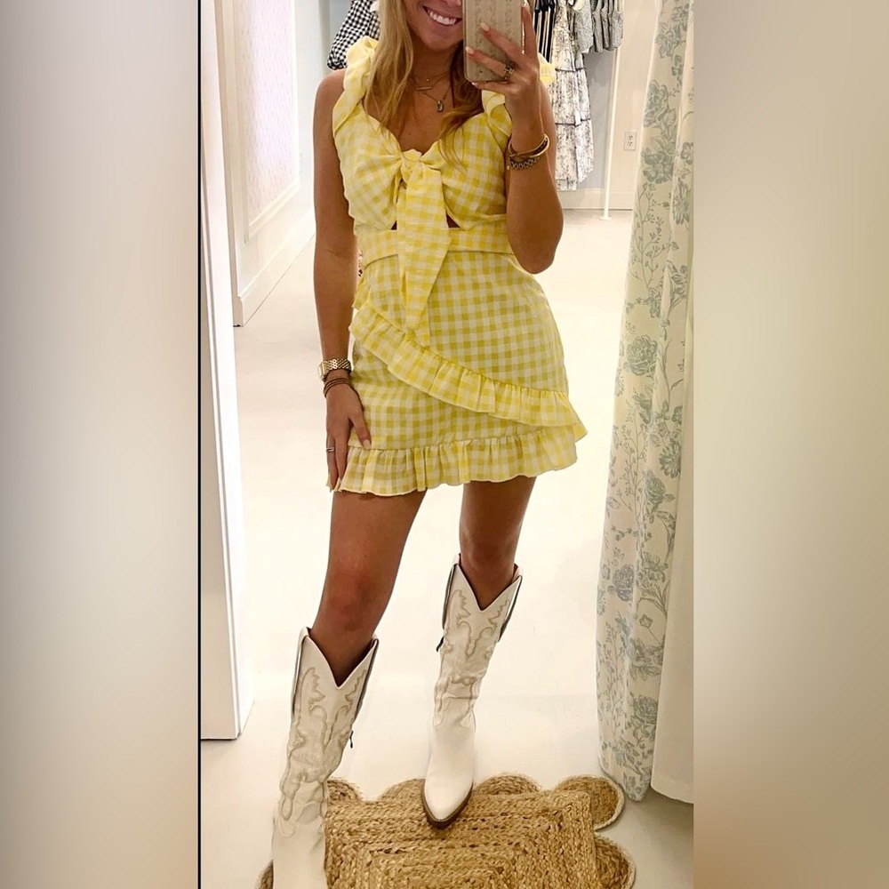Butter Yellow and White Gingham Mini dress